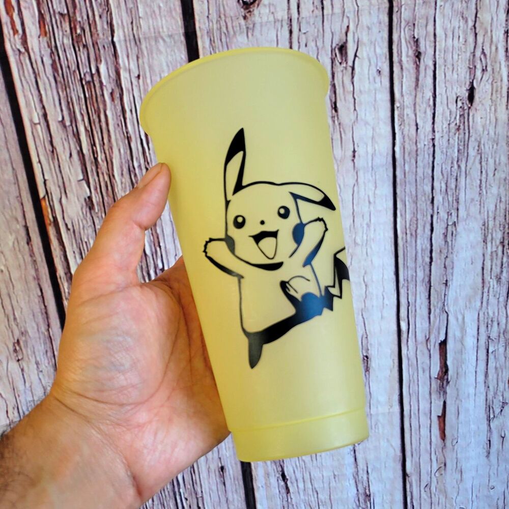 MANNA 24 oz Pikachu Pokémon Yellow Plastic Tumbler Cup, Hand Wash Only VTG